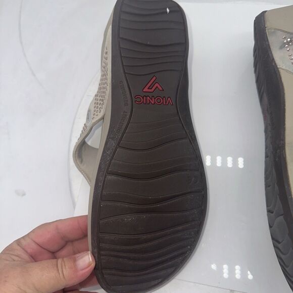 Vionic Women 8 Beige Bejeweled  Thong Sandal Podiatrist Design Platform Comfort - Picture 7 of 7